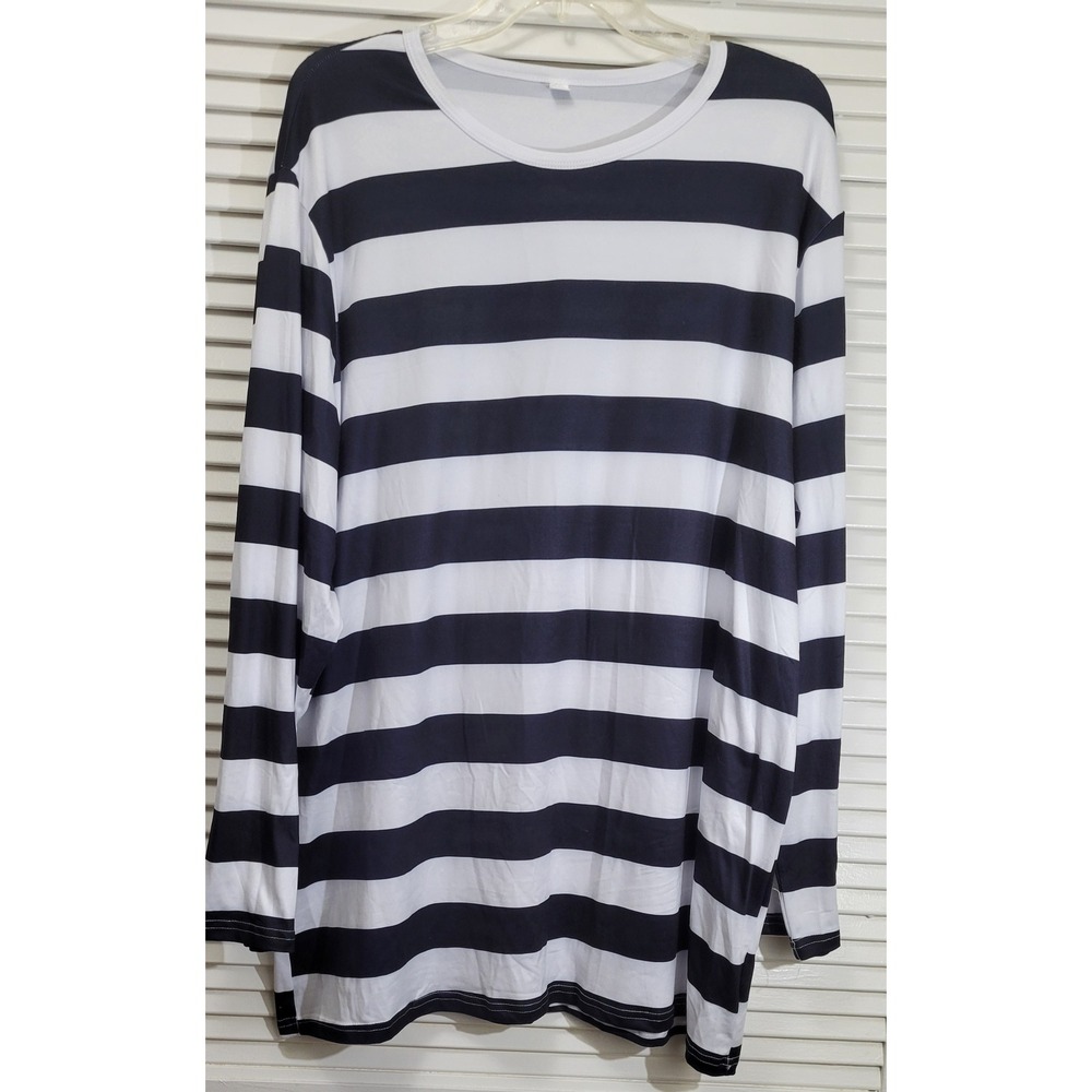Navy Blue White Striped Long Sleeve T-Shirt Crew Neck Stretch Azuki Mens 2XL
